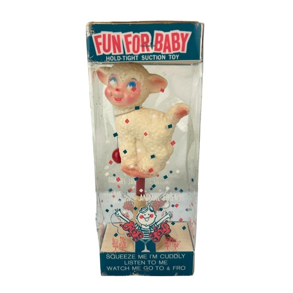 Baby World's Vintage Lamb Rubber Suction Toy RARE Original Packaging 1950s USA